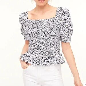 JCrew Puff-sleeve smocked peplum top